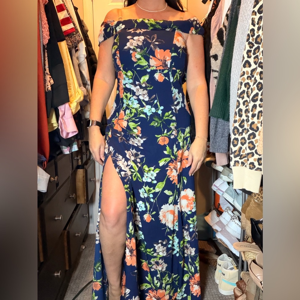 Long summer floral dress with slit